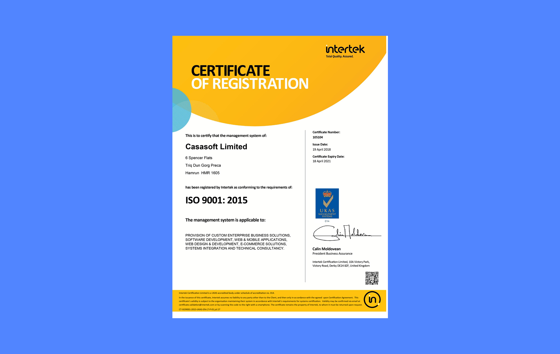 CasaSoft is now ISO 9001:2015 certified! | CasaSoft Ltd. Malta